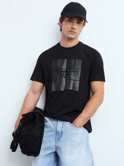 Flying Machine - Men Black Knitted Crew Neck T-Shirt