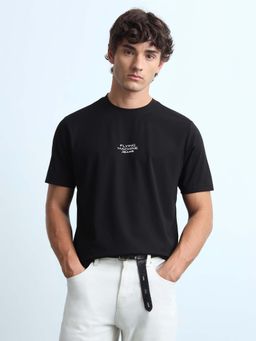 Flying Machine - Men Black Knitted Crew Neck T-Shirt