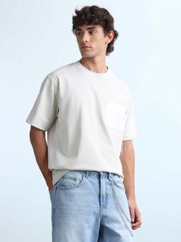 Flying Machine - Men White Cotton Crew Neck T-Shirt