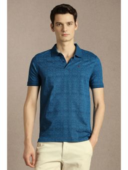 Louis Philippe - Men Blue Cotton Collar Neck Polo T-Shirt