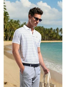 Louis Philippe - Men White Cotton Blend Collar Neck Polo T-Shirt