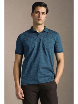 Louis Philippe - Men Blue Cotton Collar Neck Polo T-Shirt
