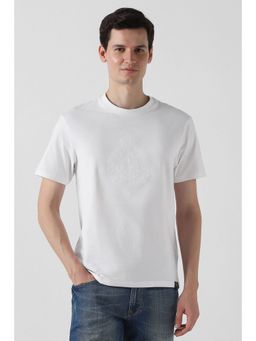 Peter England - Men White Cotton Blend Round Neck T-Shirt