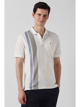 Peter England - Men Cream Cotton Collar Neck Polo T-Shirt