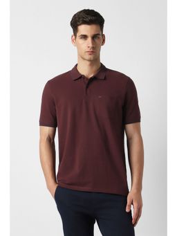 Peter England - Men Maroon Cotton Collar Neck Polo T-Shirt