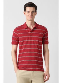 Peter England - Men Red Cotton Collar Neck Polo T-Shirt
