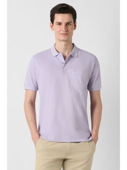 Peter England - Men Purple Cotton Collar Neck Polo T-Shirt