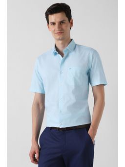 Peter England - Men Blue Cotton Collar Neck Shirt