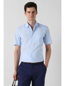 Peter England - Men Blue Cotton Collar Neck Shirt