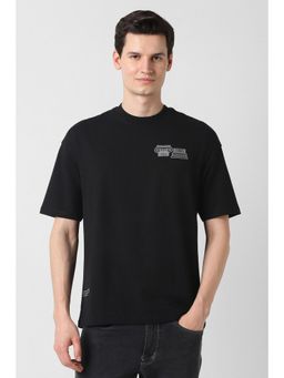 Peter England - Men Black Cotton Blend Round Neck T-Shirt