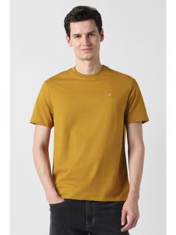 Peter England - Men Yellow Cotton Blend Round Neck T-Shirt