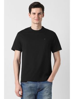 Peter England - Men Black Cotton Blend Round Neck T-Shirt