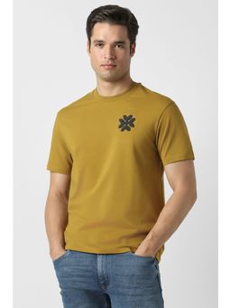 Peter England - Men Yellow Cotton Blend Round Neck T-Shirt