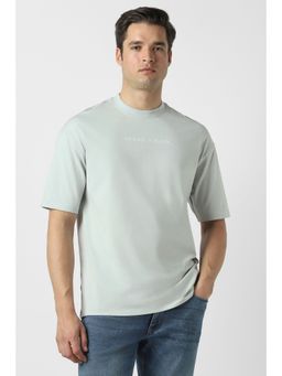 Peter England - Men Grey Cotton Blend Round Neck T-Shirt