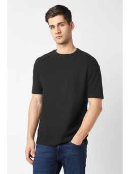 Peter England - Men Black Cotton Blend Round Neck T-Shirt