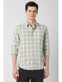 Peter England - Men Green Cotton Collar Neck Shirt