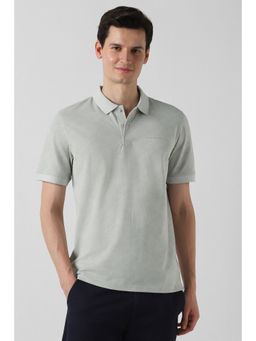 Peter England - Men Grey Cotton Blend Collar Neck Polo T-Shirt