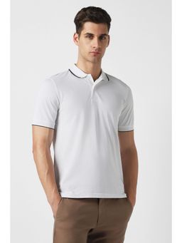 Peter England - Men White Cotton Blend Collar Neck Polo T-Shirt