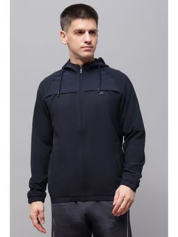 Reebok - Men Navy Blue Cotton Blend Hooded Jacket