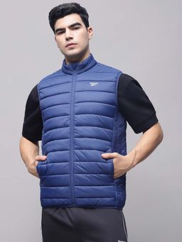 Reebok - Men Blue Cotton Blend High Neck Jacket