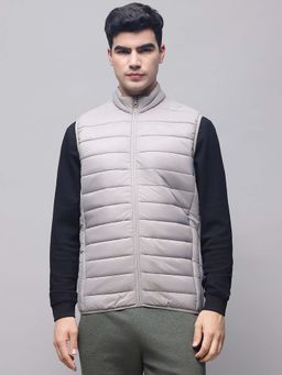 Reebok - Men Grey Cotton Blend High Neck Jacket
