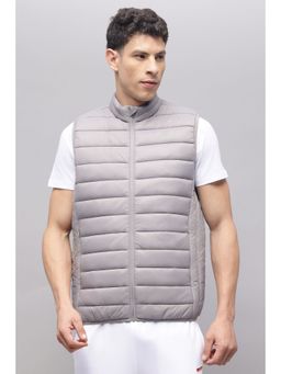 Reebok - Men Grey Cotton Blend High Neck Jacket