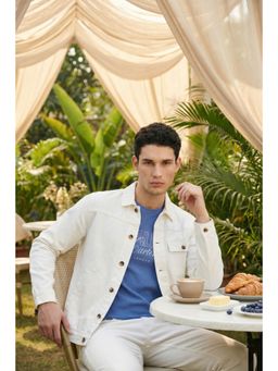 Simon Carter - Men White Cotton Blend Collar Neck Jacket