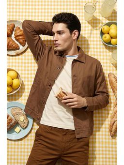Simon Carter - Men Brown Cotton Blend Collar Neck Jacket