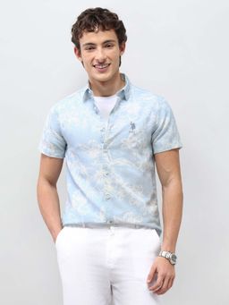 U.S. Polo Assn. Denim Co. - Men Blue Cotton Collar Neck Shirt