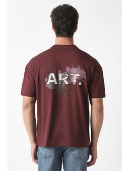 Van Heusen - Men Maroon Cotton Blend Crew Neck T-Shirt