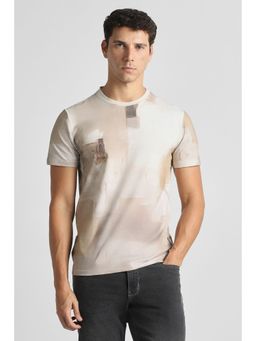 Van Heusen - Men Beige Cotton Blend Crew Neck T-Shirt