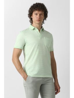 Van Heusen - Men Green Cotton Collar Neck Polo T-Shirt