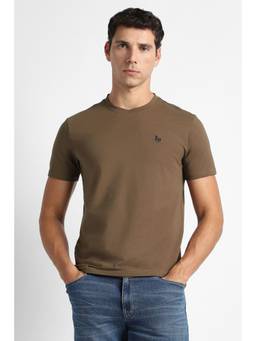 Van Heusen - Men Brown Cotton Blend Crew Neck T-Shirt