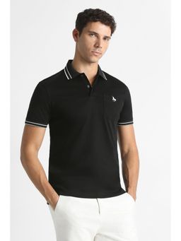 Van Heusen - Men Black Cotton Collar Neck Polo T-Shirt