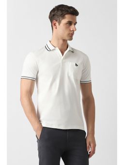 Van Heusen - Men White Cotton Collar Neck Polo T-Shirt