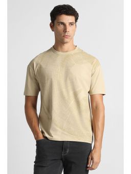 Van Heusen - Men Beige Cotton Blend Crew Neck T-Shirt