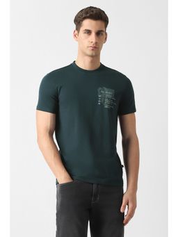 Van Heusen - Men Green Cotton Blend Crew Neck T-Shirt