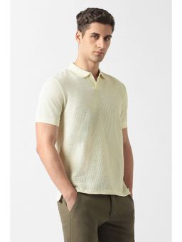 Van Heusen - Men Cream Cotton Blend Collar Neck Polo T-Shirt