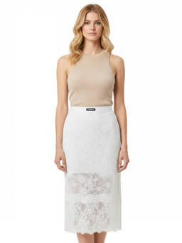 Pinko - White Lace Midi Skirt