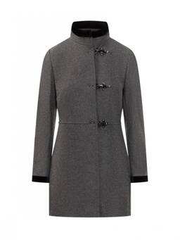 Fay - Grey Solid Mandarin Collar Trench Coat