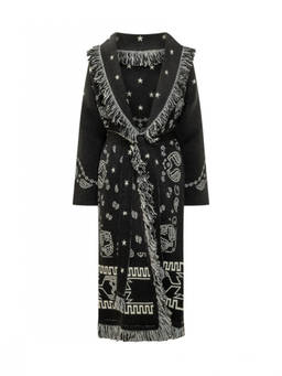 Alanui - Black Printed Shawl Neck Trench Coat