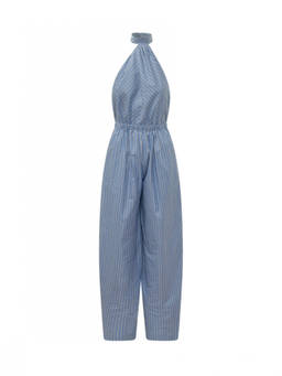 The Andamane - Blue Stripes Halter Neck Jumpsuit