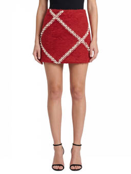 Des Phemmes - Red Embellished Mini Skirt