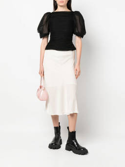 Gold Hawk - Light Grey Velvet Flared Midi Skirt