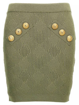 BALMAIN - Green Openwork Knit Skirt (30)