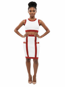 BALMAIN - White Color Block Knee Length Skirt