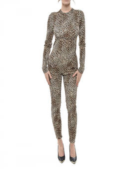 Dsquared2 - Brown Animal Print Crew Neck Jumpsuit