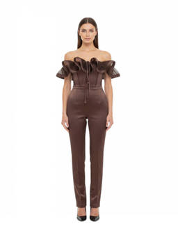 Elisabetta Franchi - Brown Off Shoulder Jumpsuit