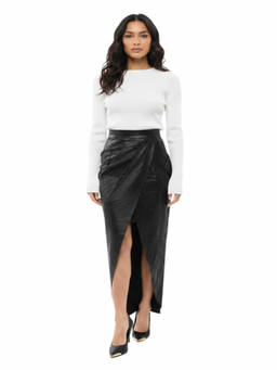 BALMAIN - Black Solid Calf Length Skirt