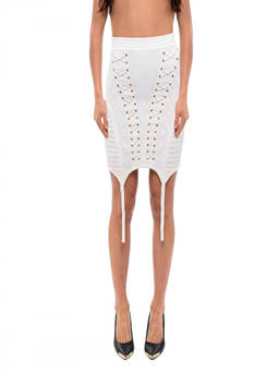 BALMAIN - White Knitted Above Knee Skirt (24)
